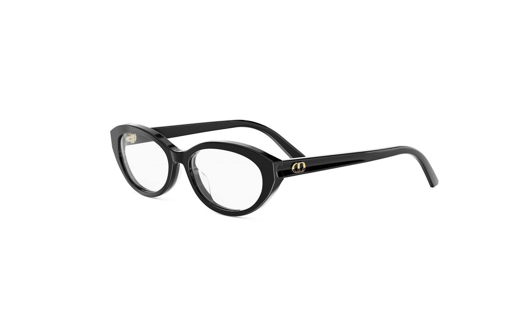 A pair of black cat-eye framed glasses against a white background.