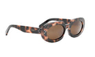A pair of stylish sunglasses with a tortoiseshell frame and dark lenses.