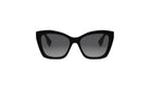 A pair of black cat-eye sunglasses against a white background.