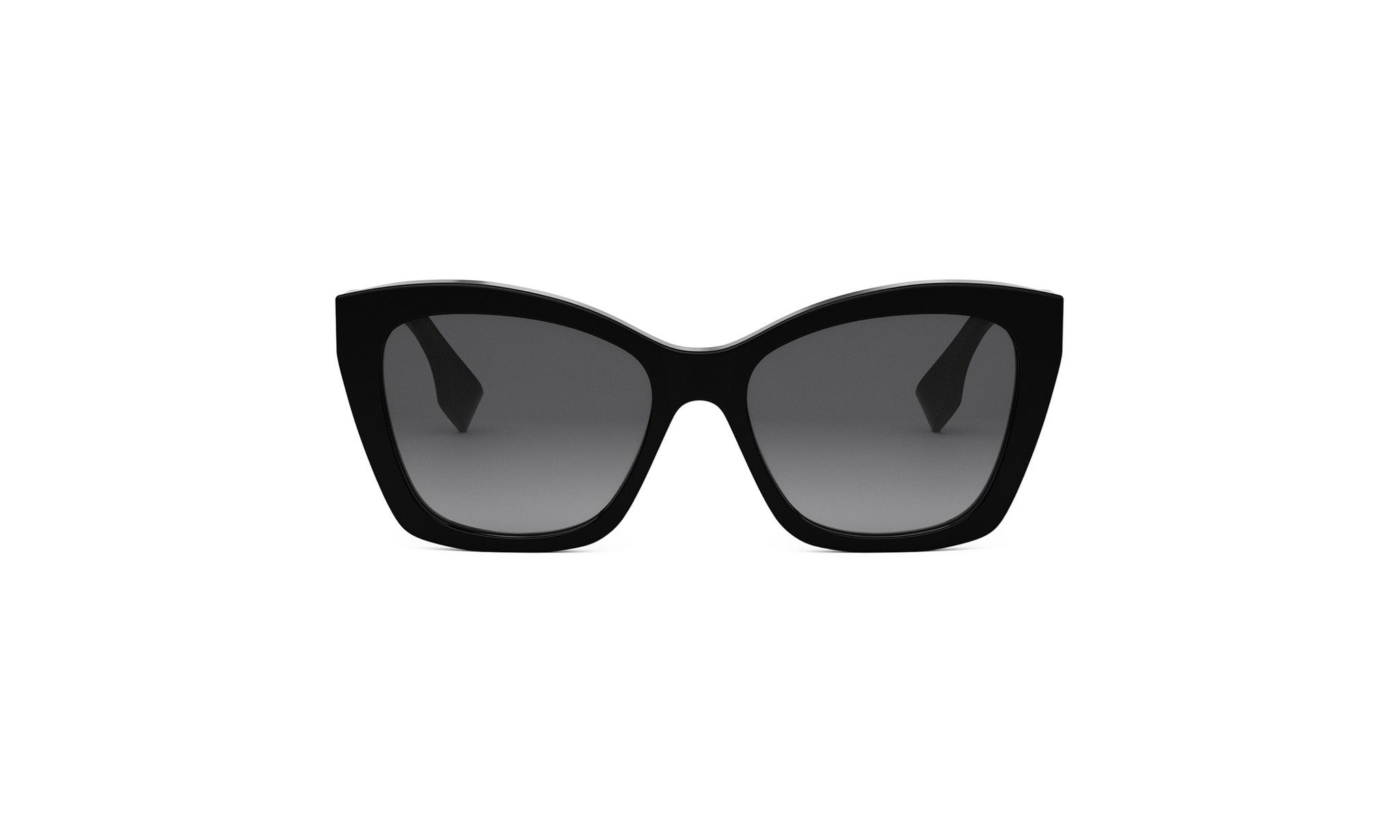 A pair of black cat-eye sunglasses against a white background.