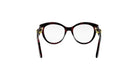 A pair of stylish, round-framed glasses with dark-colored temples and a black frame.