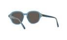 A pair of blue-tinted sunglasses with dark lenses, positioned facing the viewer.