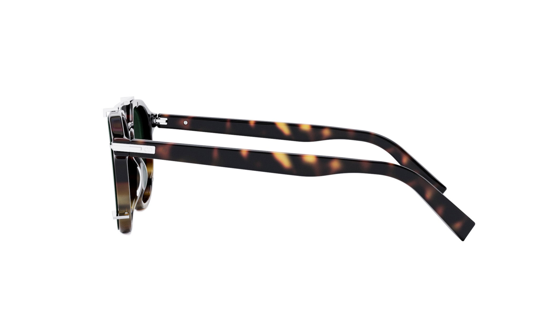 A pair of sunglasses with dark tortoiseshell frames and dark lenses.