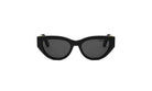 A pair of black cat-eye sunglasses against a white background.
