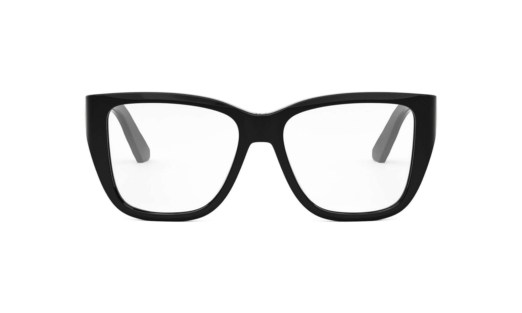 A pair of black-framed glasses with clear lenses.