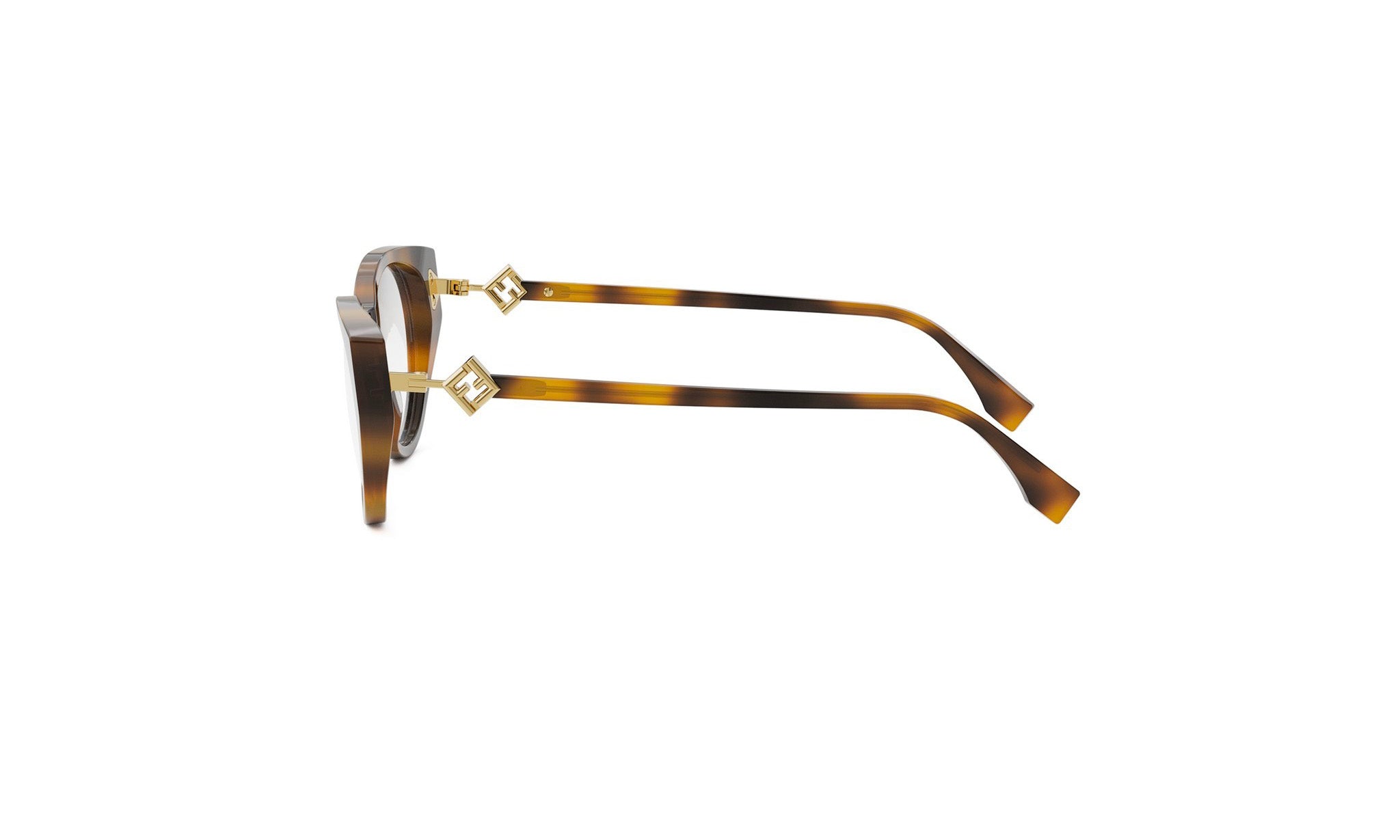 A pair of brown-framed sunglasses with gold accents, positioned side by side against a white background.