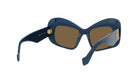 A pair of stylish sunglasses with dark blue frames and brown lenses.