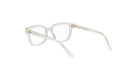 A pair of clear eyeglasses with gold accents.