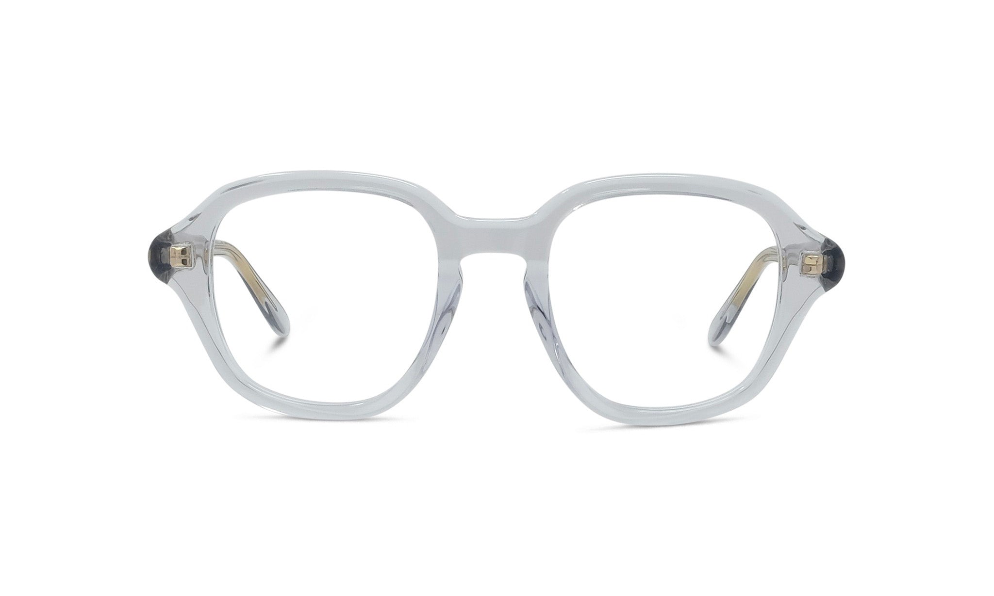 A pair of clear, rectangular-framed glasses with a simple, minimalist design.