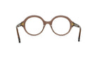 A pair of brown-framed glasses with a round lens, shown from the back view.