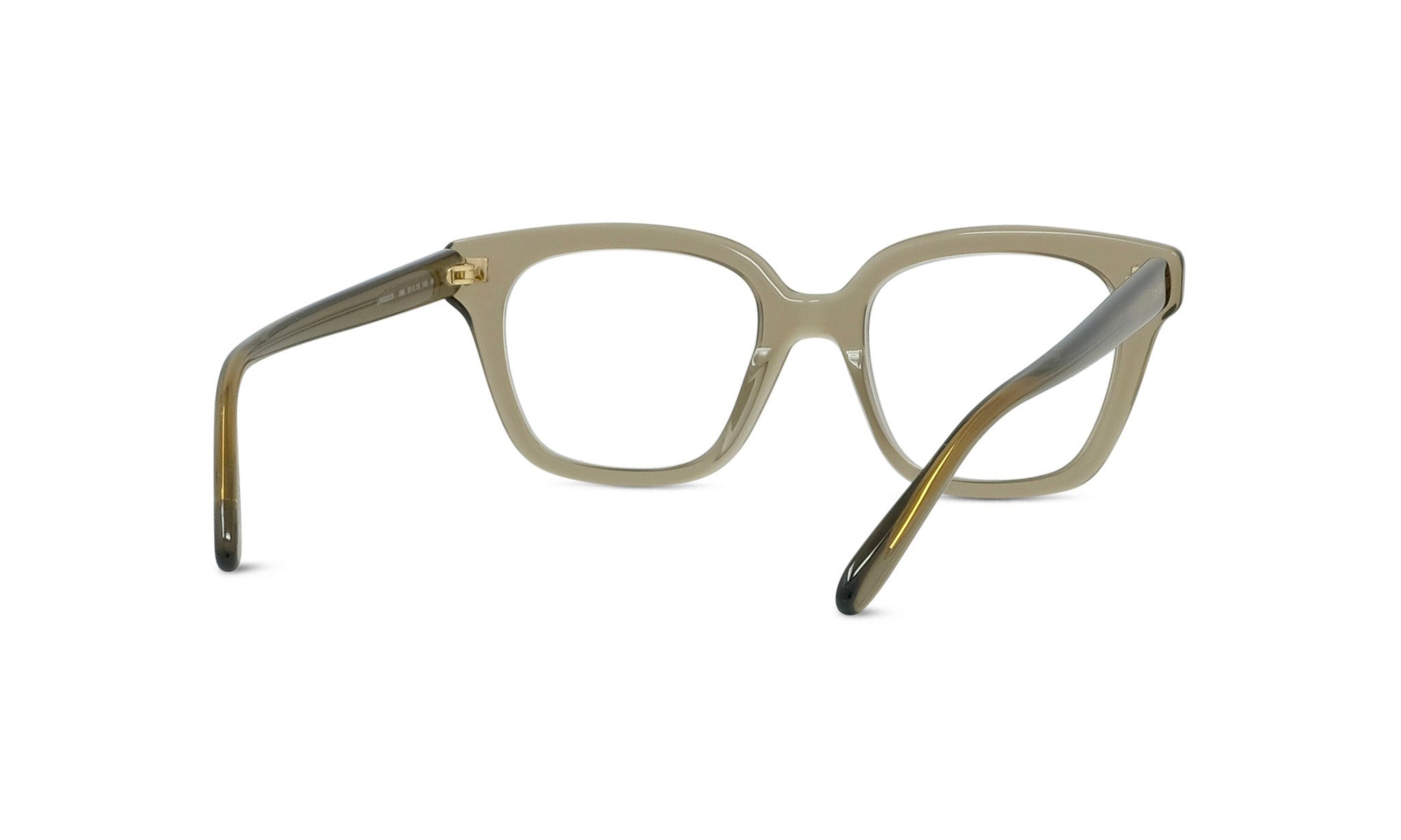 A pair of brown-framed glasses with a square frame and a gold-colored nose piece.