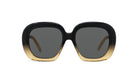 A pair of stylish sunglasses with a black frame and gold accents.