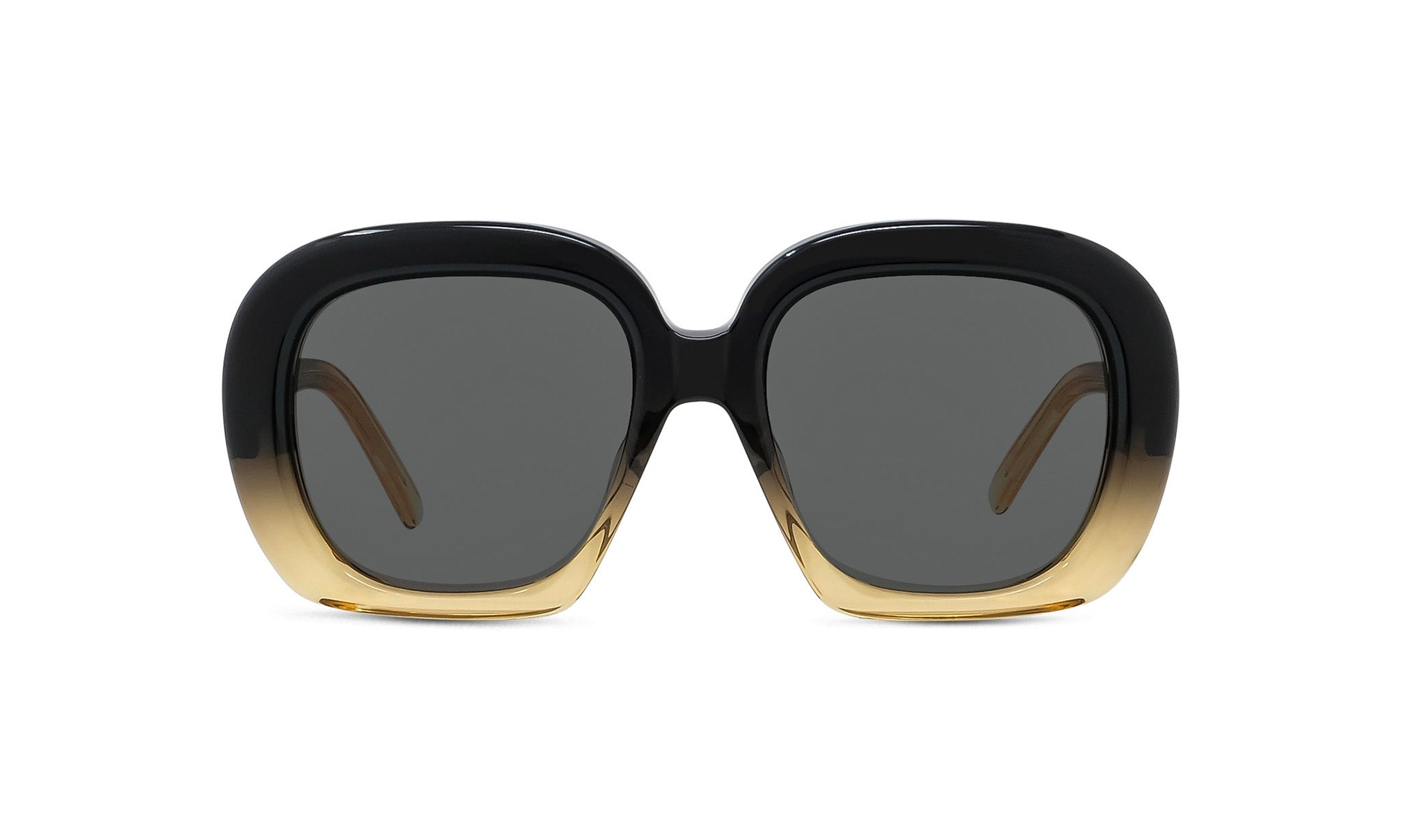 A pair of stylish sunglasses with a black frame and gold accents.