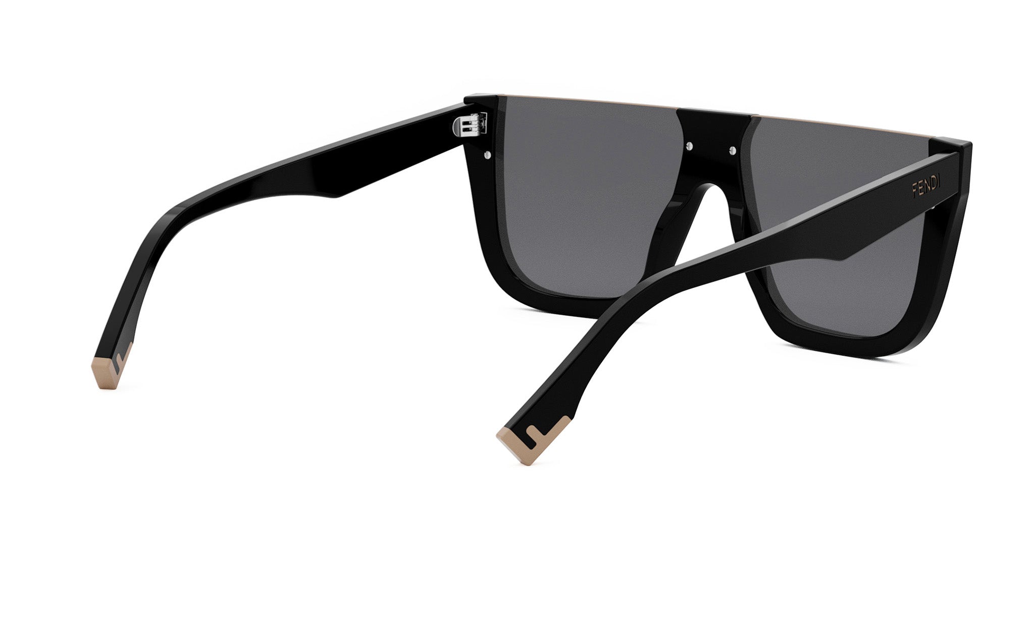 A pair of black sunglasses with a sleek, modern design.