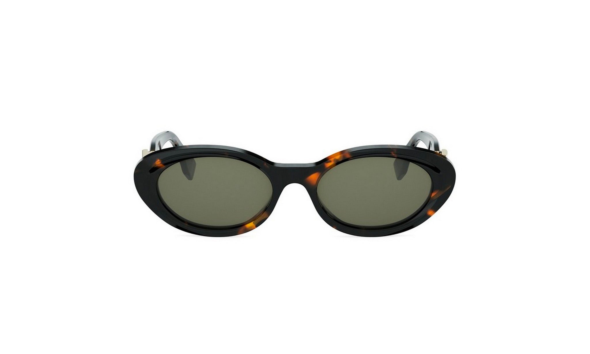 A pair of black sunglasses with green lenses.