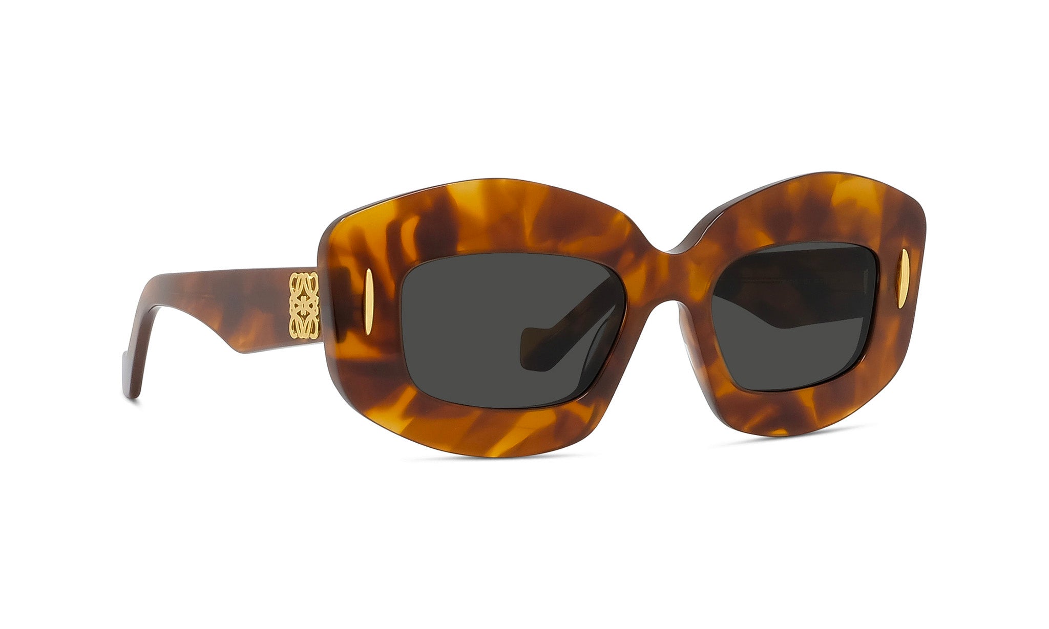A pair of stylish sunglasses with a tortoiseshell frame and dark lenses.