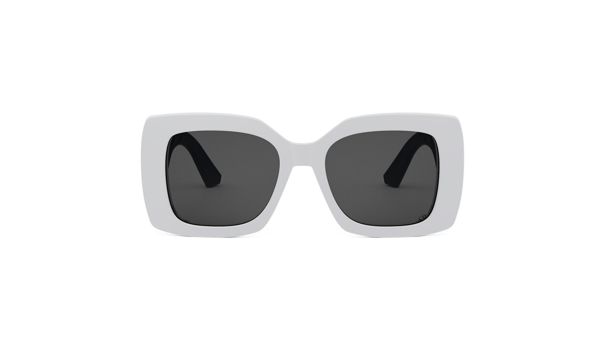 A pair of white, square-framed sunglasses with dark lenses.