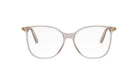 A pair of clear, oval-shaped glasses with gold-colored temples.