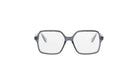 A pair of black-framed glasses with clear lenses, set against a white background.