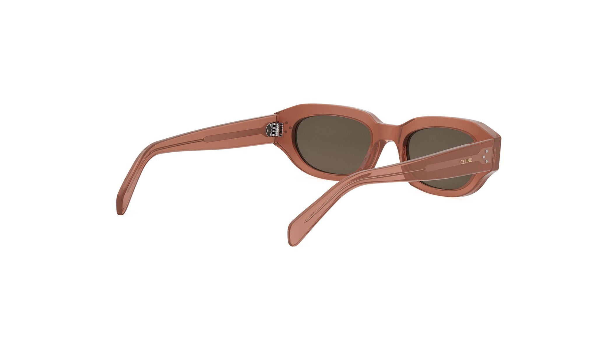 A pair of brown sunglasses with dark lenses.