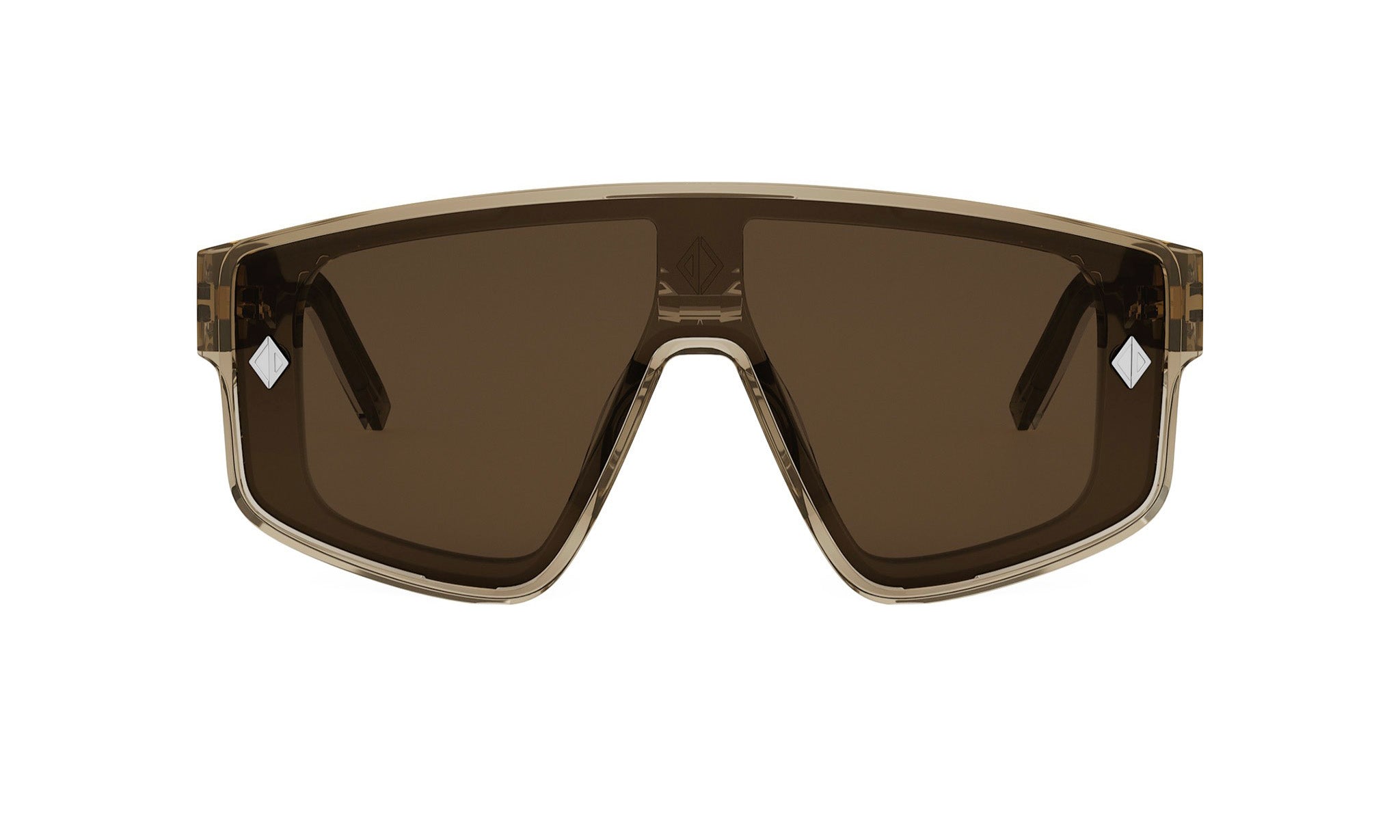 A pair of brown-tinted sunglasses with a sleek, modern design.