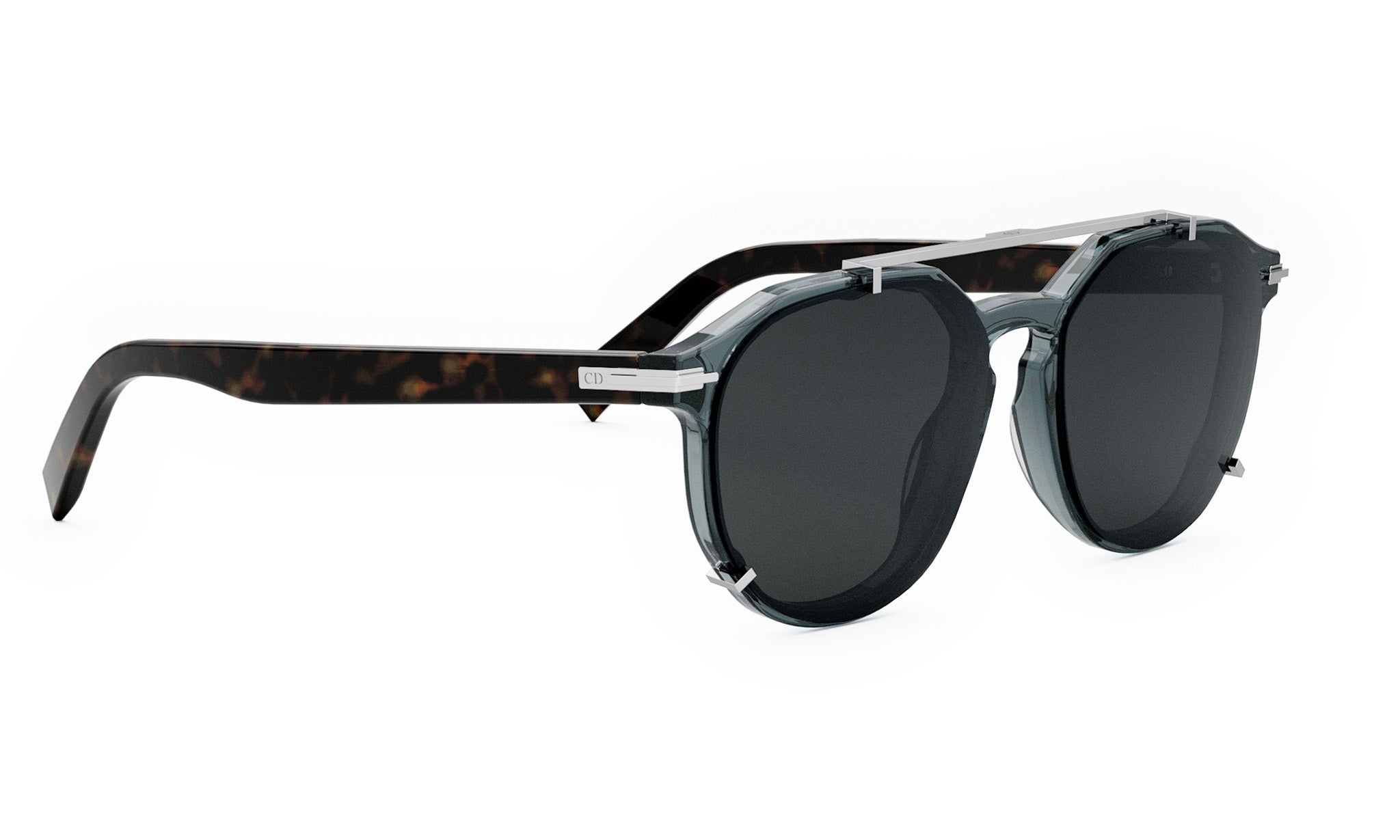 A pair of sunglasses with dark lenses and a dark frame.