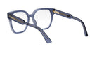 A pair of blue-tinted glasses with gold accents, featuring a sleek and modern design.