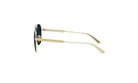 A pair of gold-colored sunglasses with black lenses.