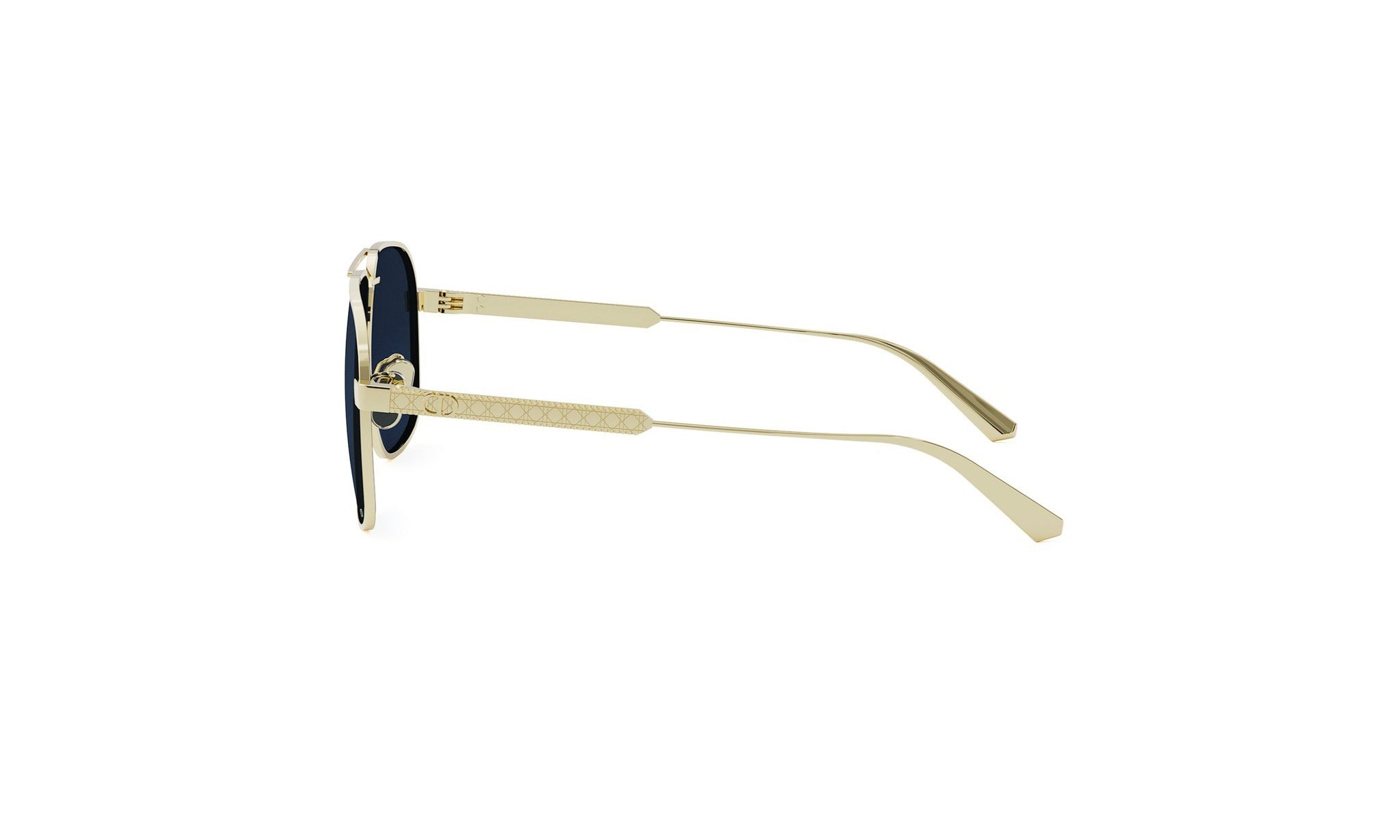 A pair of gold-colored sunglasses with black lenses.
