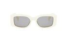A pair of white, square-framed sunglasses with dark lenses.