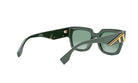 A pair of green-framed sunglasses with gold accents, featuring a sleek and modern design.