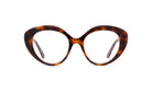 A pair of stylish tortoiseshell-framed glasses with a round, cat-eye shape.