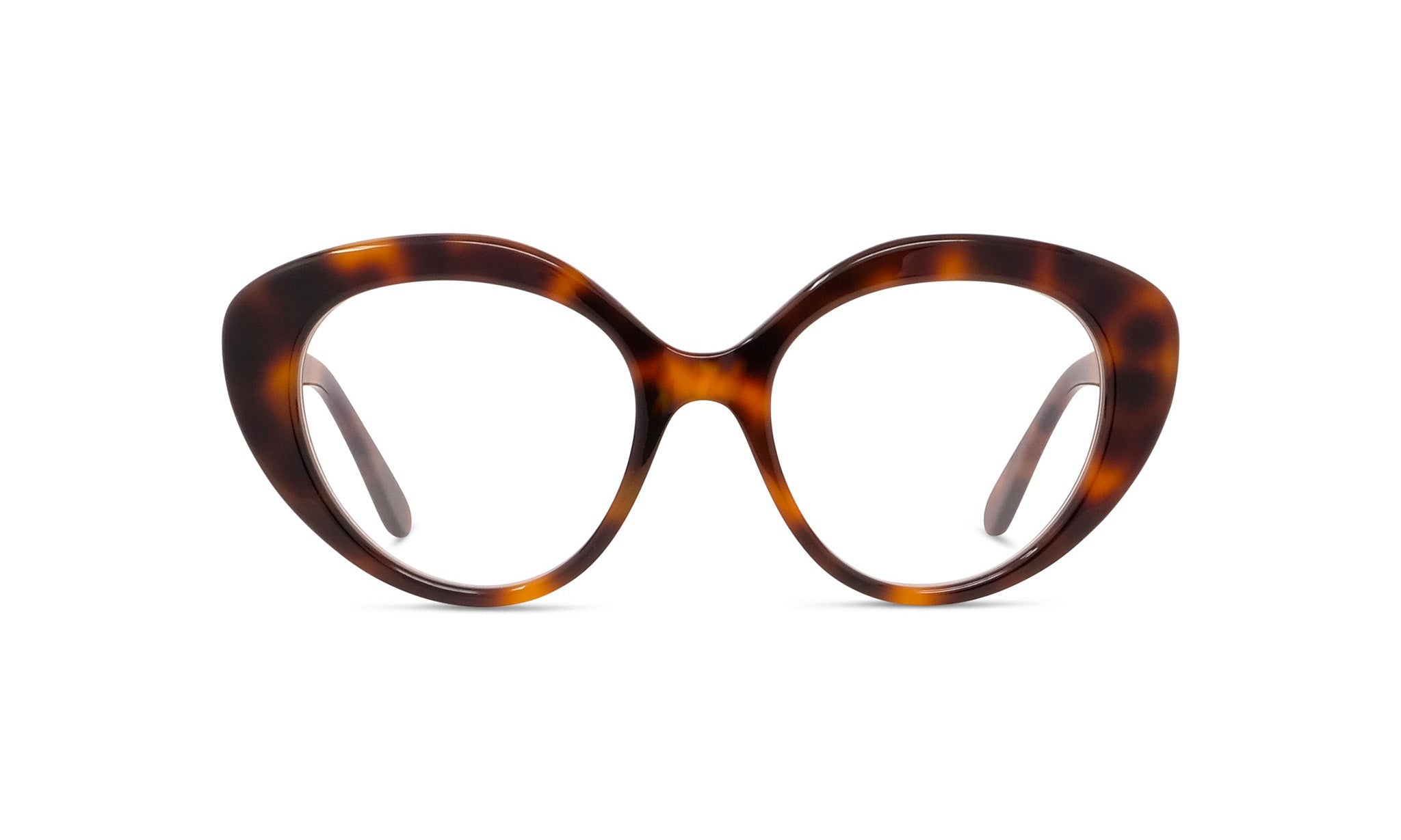 A pair of stylish tortoiseshell-framed glasses with a round, cat-eye shape.