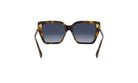 A pair of sunglasses with dark blue lenses and a dark brown frame.