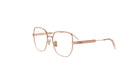 A pair of gold-colored, rectangular-framed glasses with a diamond pattern on the temples.