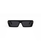 A pair of black rectangular sunglasses with dark lenses.