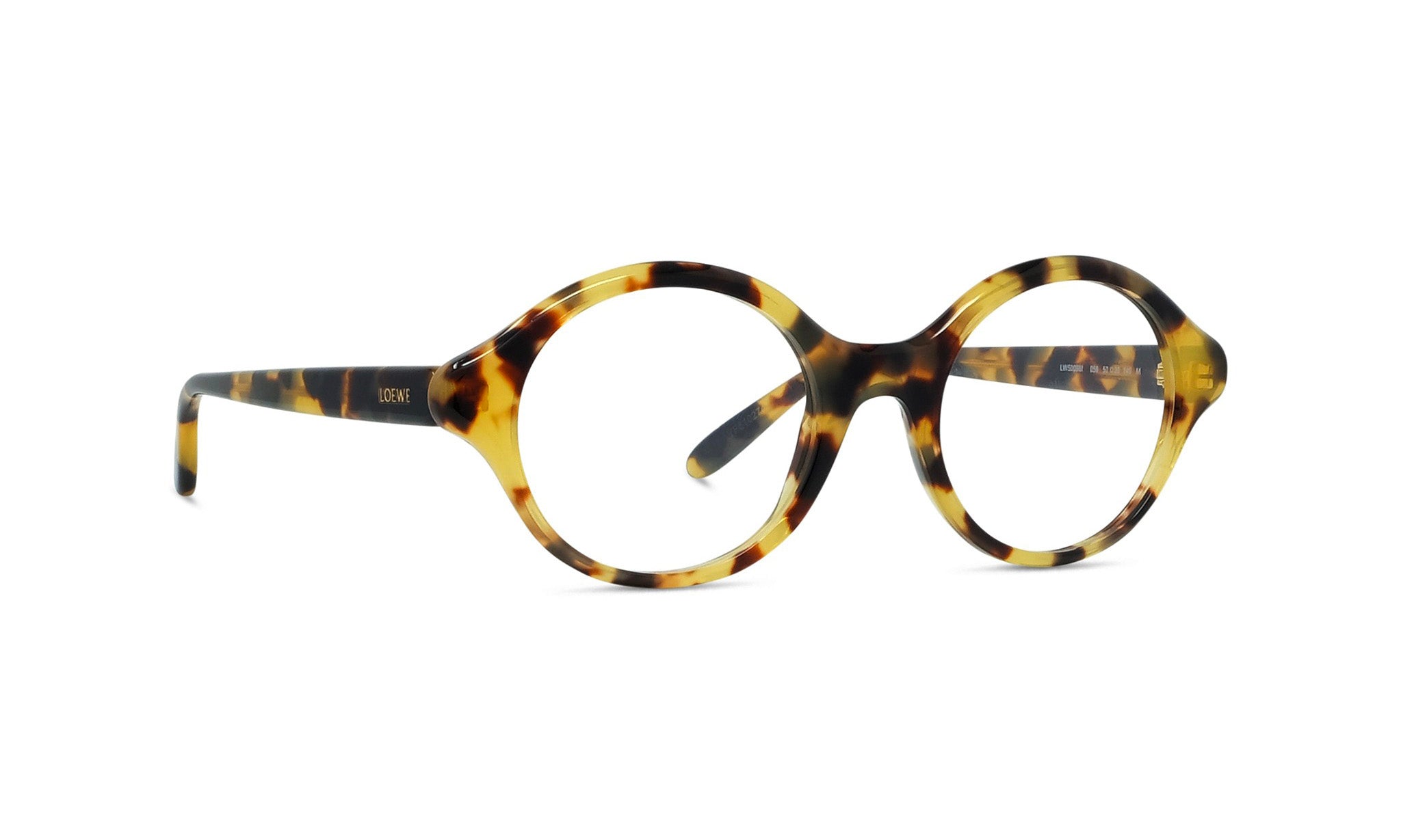 A pair of tortoiseshell-framed glasses with a round, oval shape and a dark brown color.