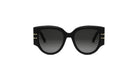 A pair of black sunglasses with a sleek, modern design.