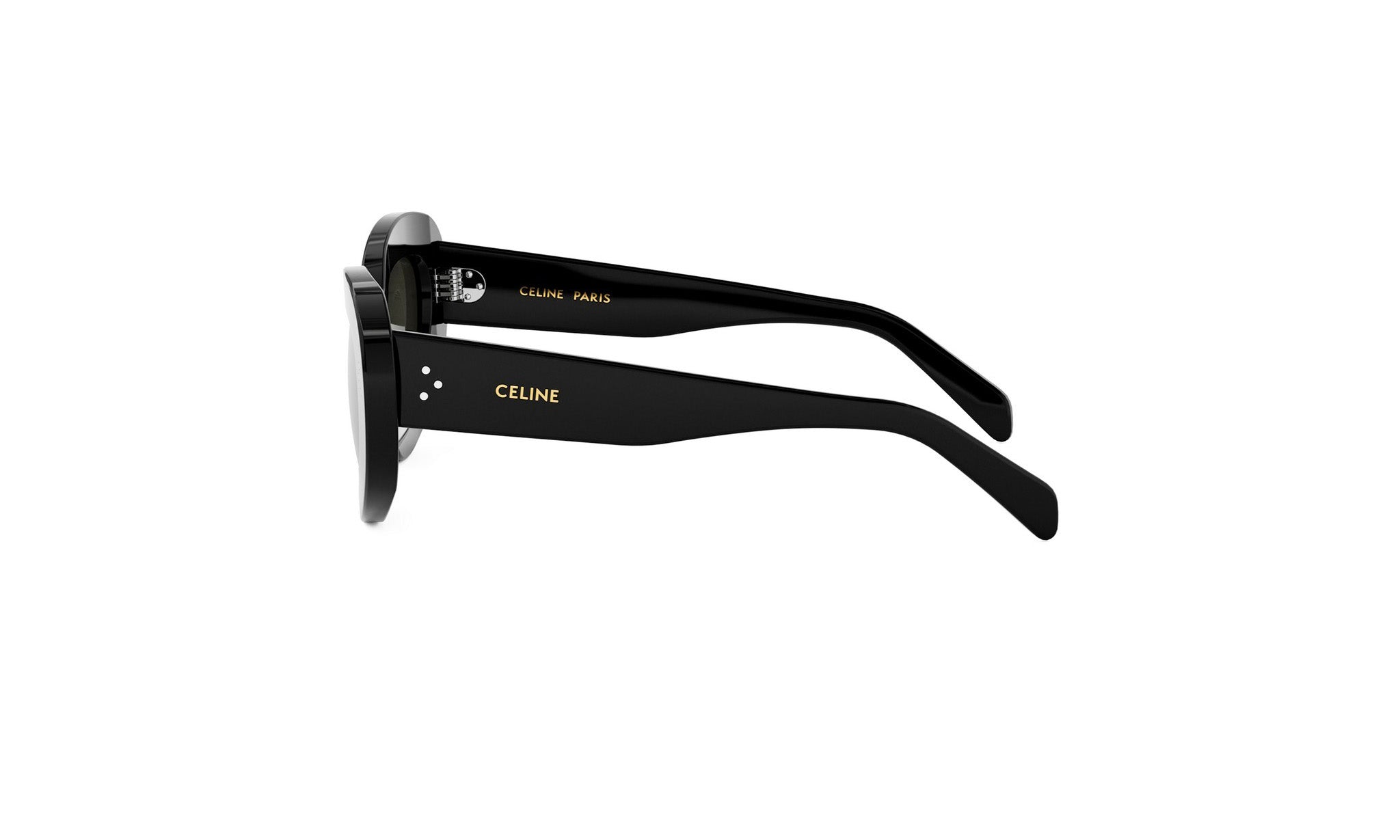 A pair of black sunglasses with the Celine logo on the frame.