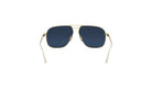 A pair of gold-framed sunglasses with dark blue lenses.