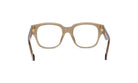 A pair of brown-framed glasses with a clear lens, shown from the back view.