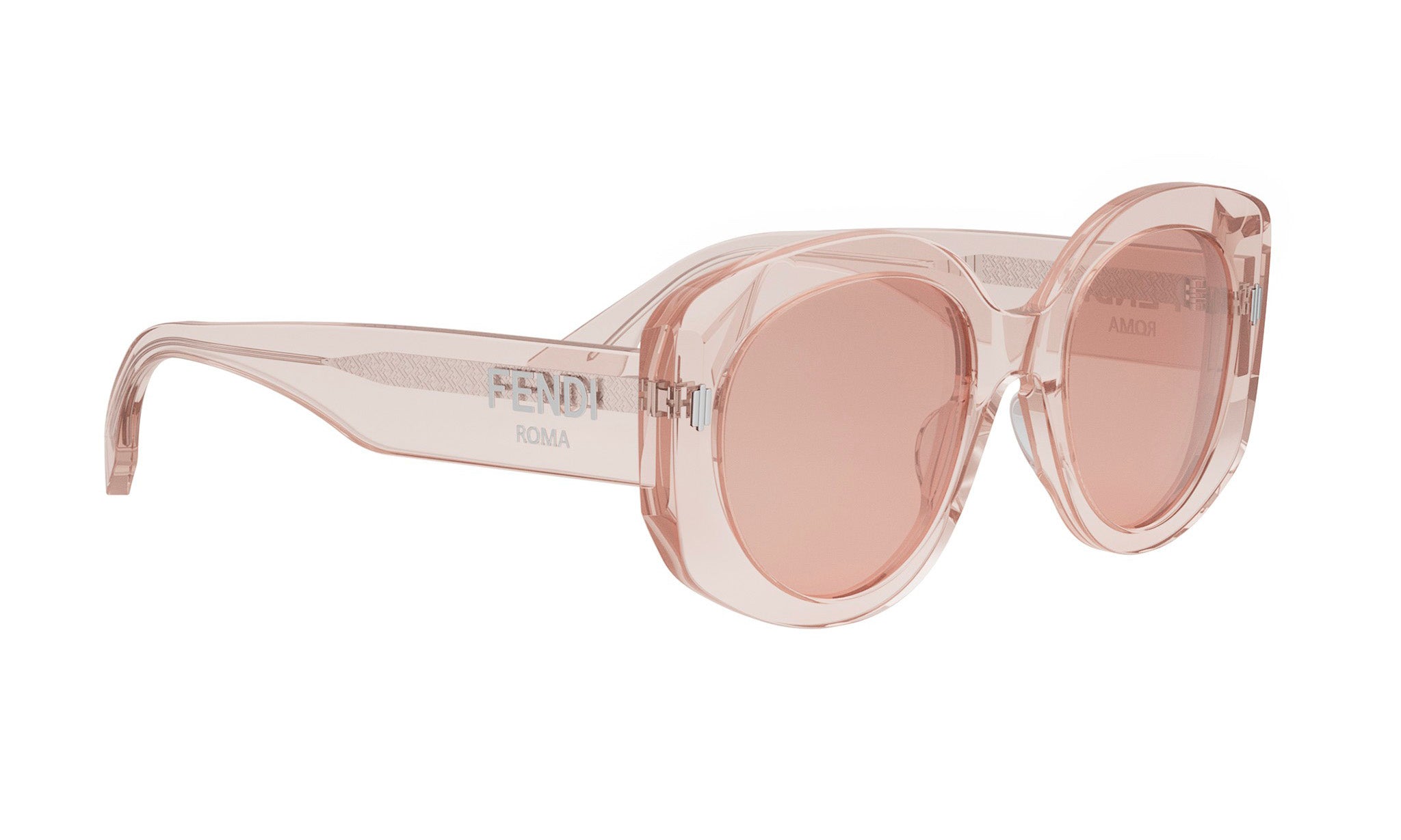 A pair of pink Fendi sunglasses with the brand name visible on the frame.