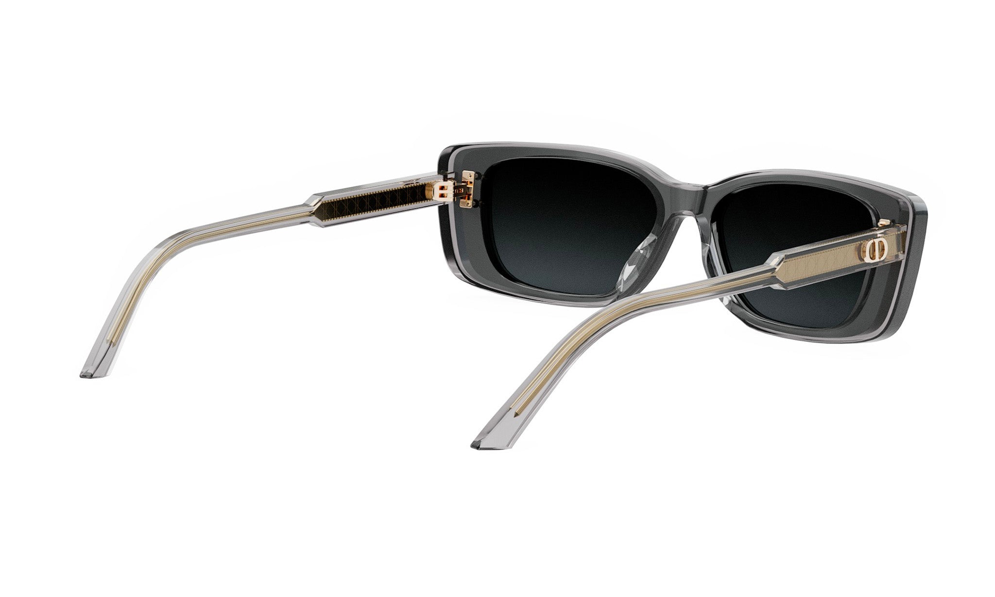 A pair of stylish sunglasses with a dark frame and clear lenses.