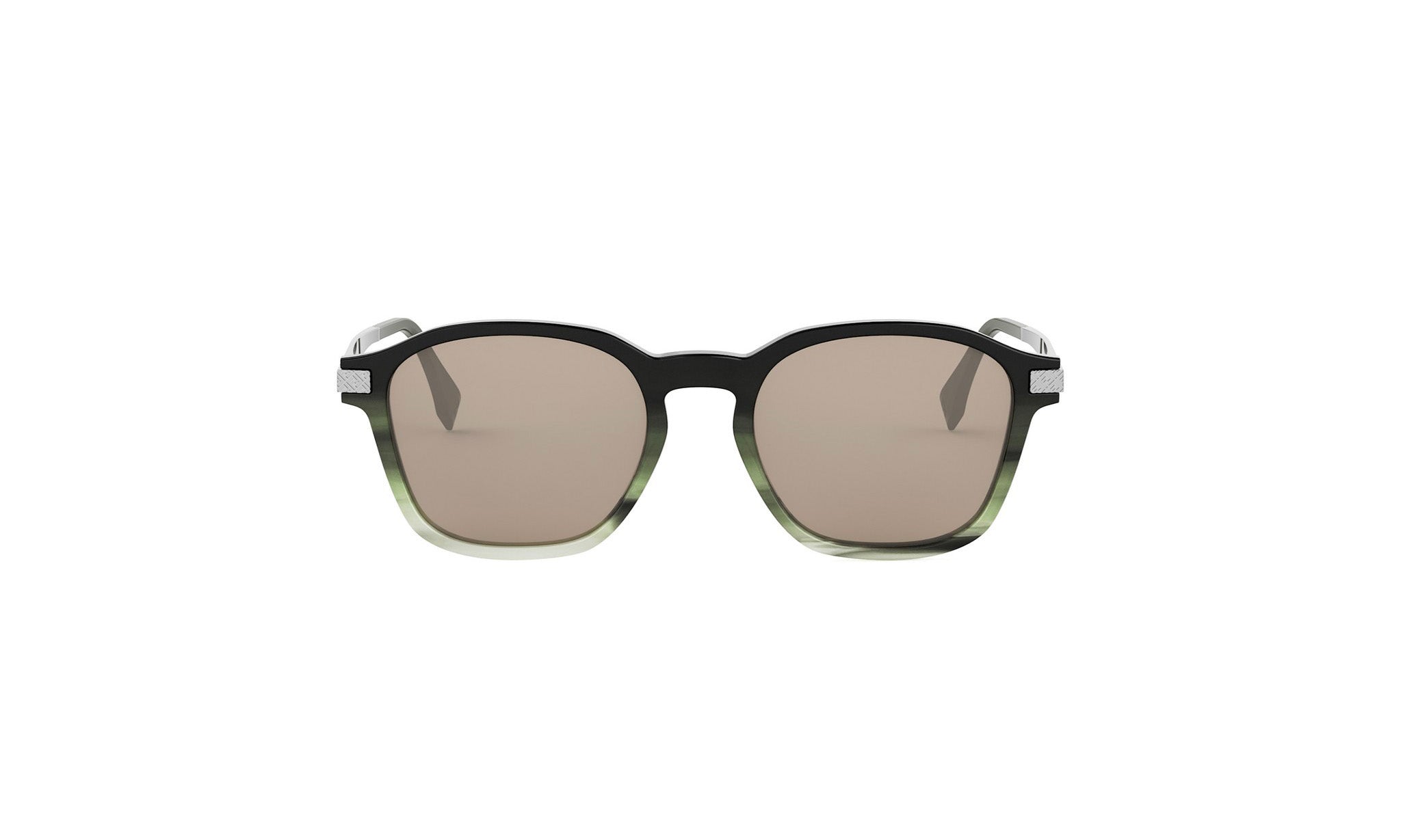 A pair of black-framed sunglasses with brown lenses against a white background.