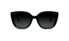 A pair of black cat-eye sunglasses against a white background.