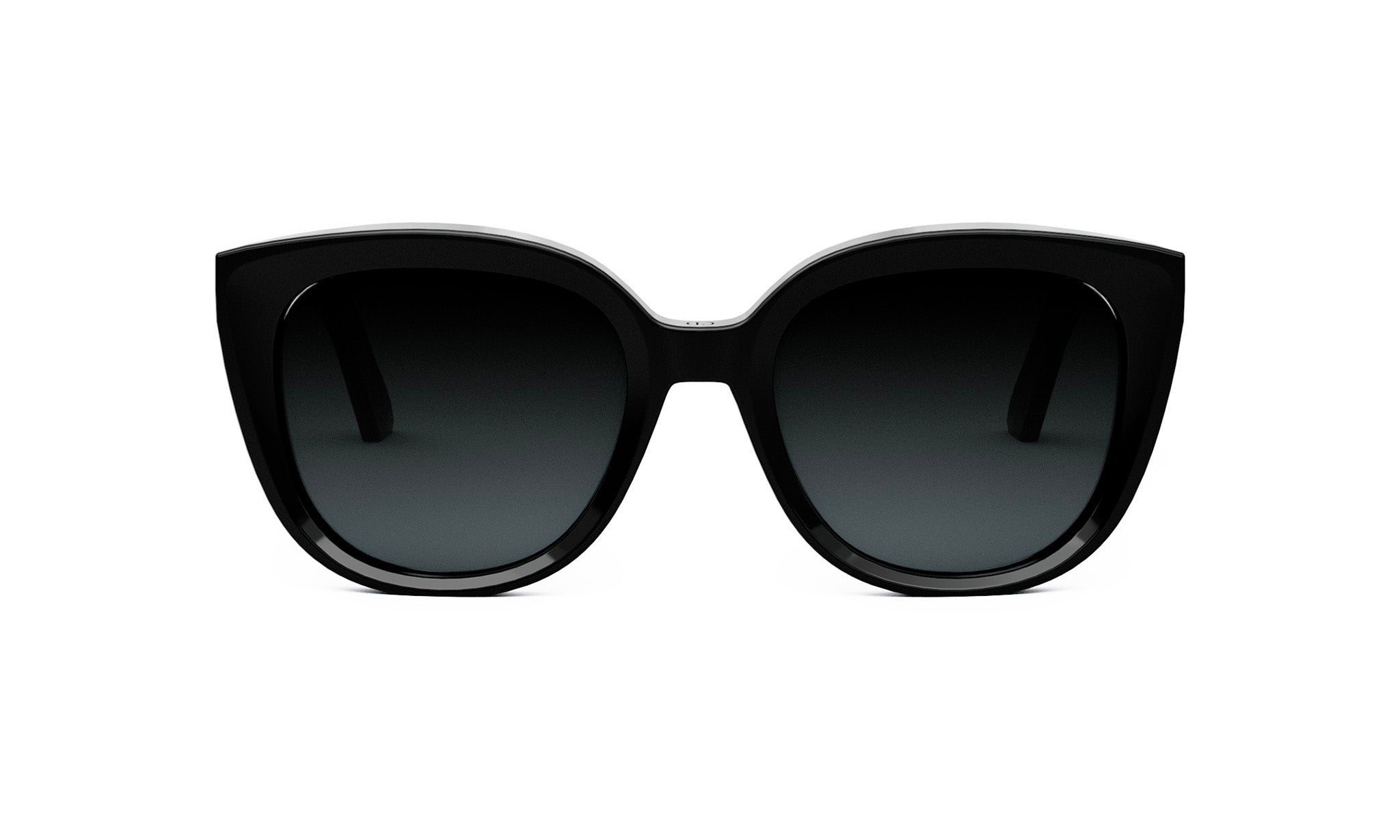 A pair of black cat-eye sunglasses against a white background.