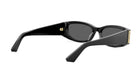 A pair of black sunglasses with gold accents.
