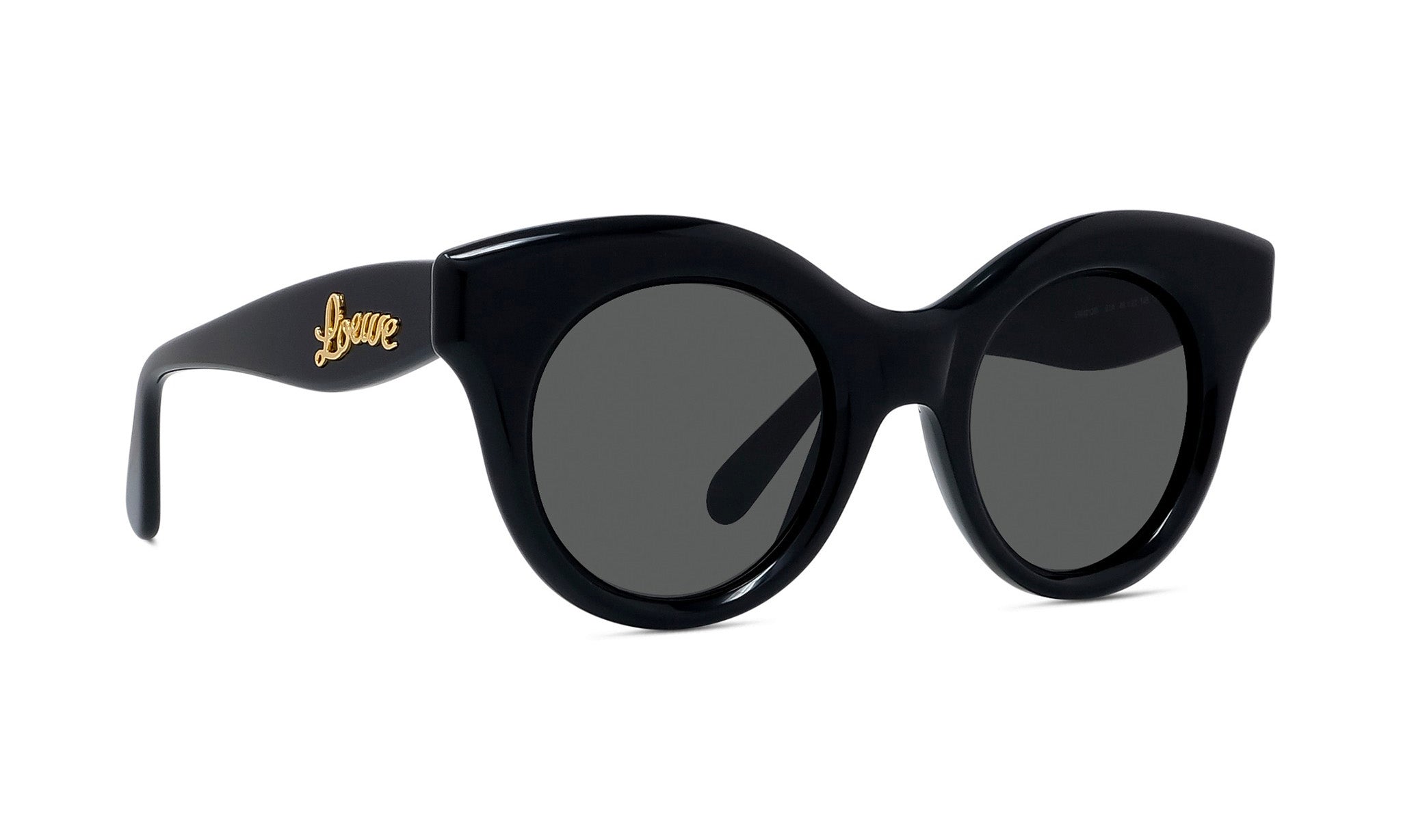 A pair of black cat-eye sunglasses with dark lenses.