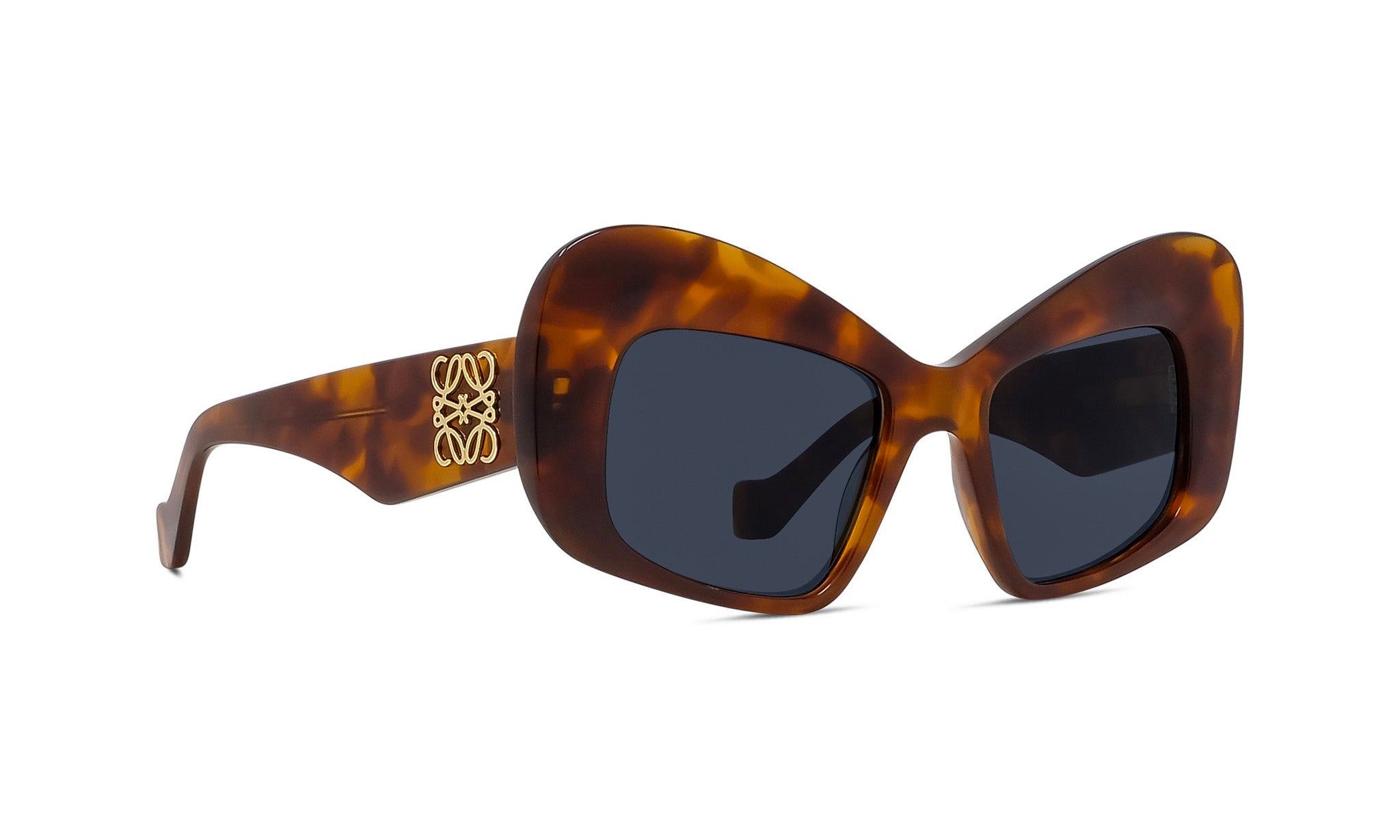 A pair of stylish sunglasses with a tortoiseshell frame and dark lenses.