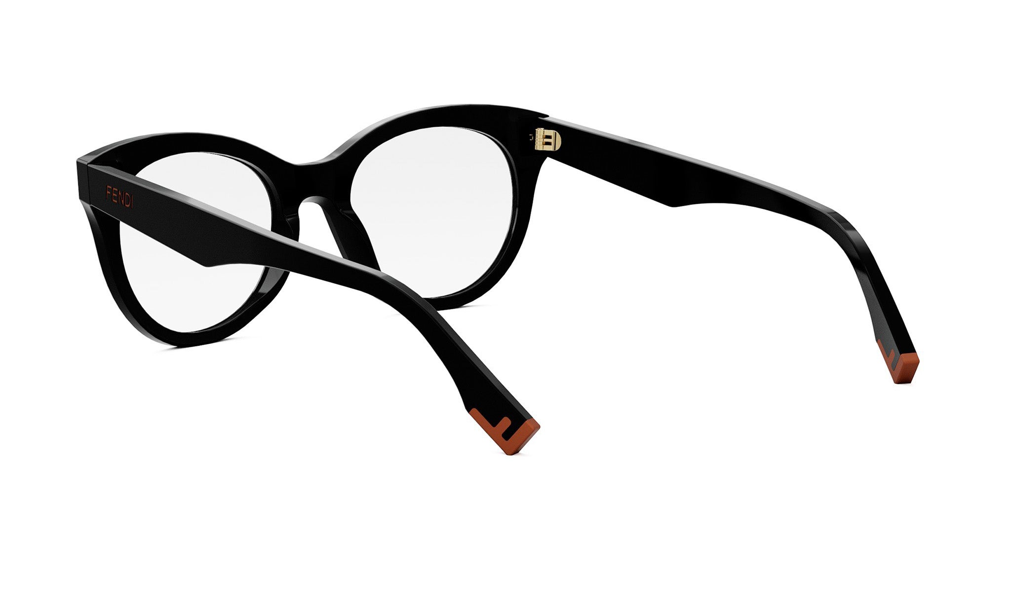 A pair of black-framed glasses with a gold accent, featuring a sleek and modern design.
